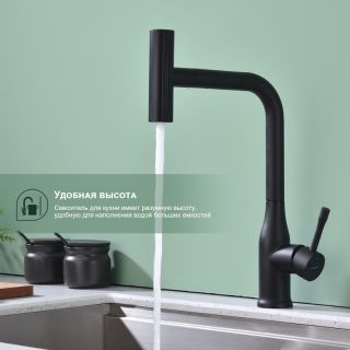 Смеситель для кухни Splenka S206.49.06 с мультифункциональным изливом чёрный